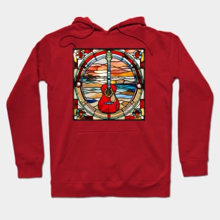 Red Guitar Beach Sunset Stained Glass Hoodie